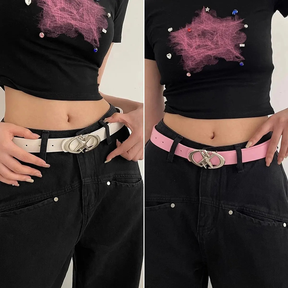 Women’s Punk Star Buckle Belt – Cross Metal Vintage Gothic Y2K PU Leather Waistband for Pants & Jeans, Unisex Fashion Belt