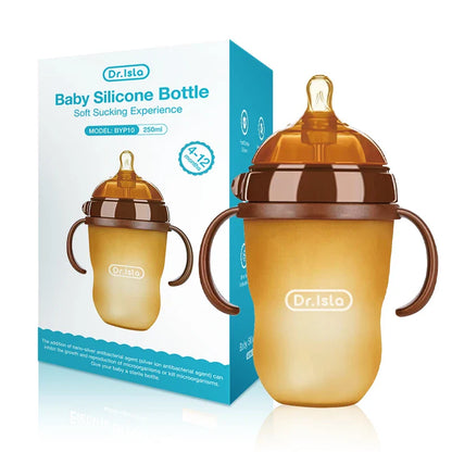 150ML/250ML Portable Baby Bottle – Silicone Feeding Bottle with Handle, Drop-Resistant & BPA Free for Newborns
