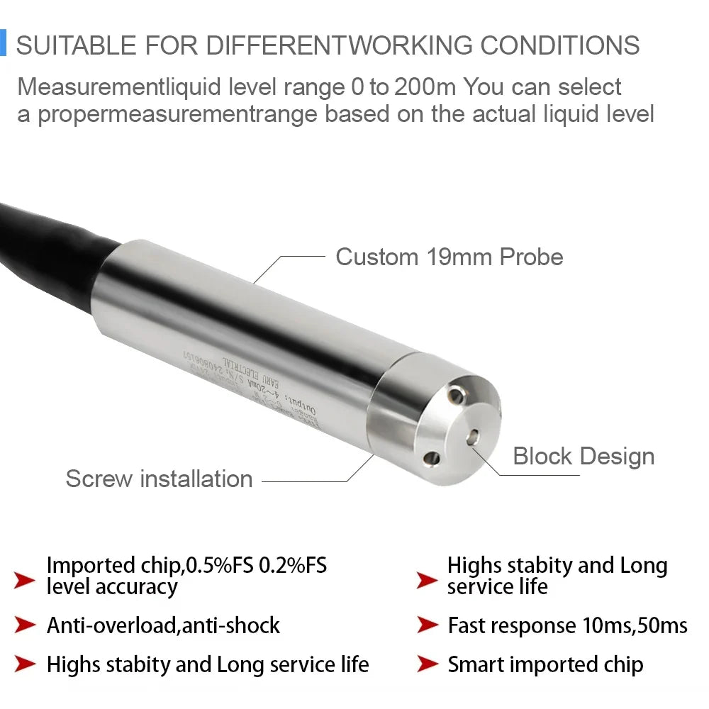 Level Sensor Transmitter – 4-20mA, 0-5V, 0-10V RS485 Output Liquid Level Probe Detector with Float Switch Controller