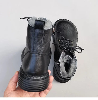 Careaymade 100% Genuine Leather Wide Casual Women’s Short Boots – Big Size, Handmade Men’s Wool Boots