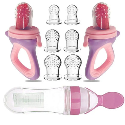 Silicone Baby Feeding Bottle Spoon - Squeeze Cereal Feeder Cup with Pacifier Training Spoon for Newborn Infants