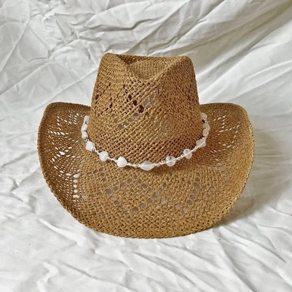 Melesh Western Women's Mint Green Cowboy Hat – Straw, Wide Brim, Plasticity Strong for Sunshine & Beach Wear