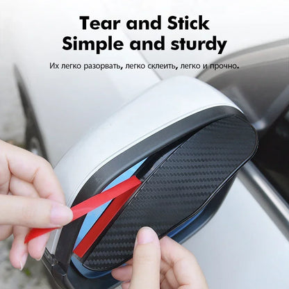 2PCS Carbon Fiber Car Rearview Mirror Rain & Sun Shields – Clear Vision Protector