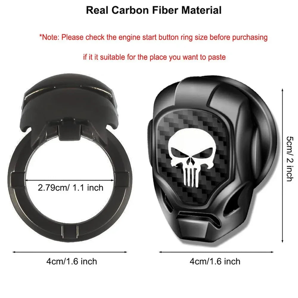 Skull Car Push Start Button Cover – Aluminum Alloy Carbon Fiber Anti-Scratch Engine Starter Protector