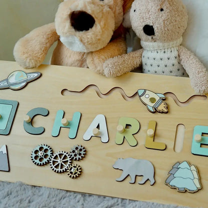 Montessori Personalized Wooden Name Puzzle — Custom Letter Board Educational Toy for Babies