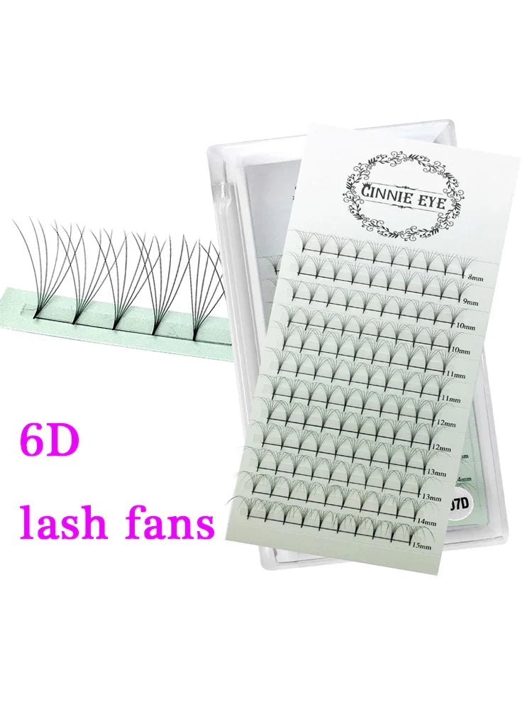 10D Premade Volume Eyelash Fans – Long Stem 3D-6D Pointy Base False Lash Clusters