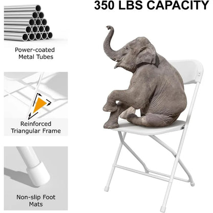 10-Pack White Plastic Folding Chairs – Indoor/Outdoor Portable Seating with Steel Frame for Events & Commercial Use