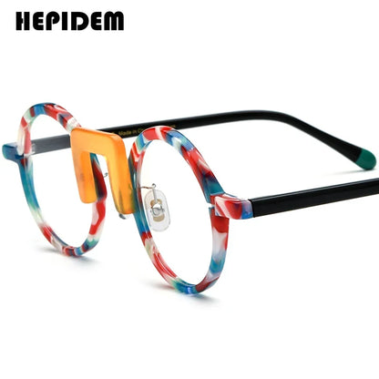 FONEX HEPIDEM Acetate Eyeglass Frames - Retro Round Vintage Eyewear for Men & Women