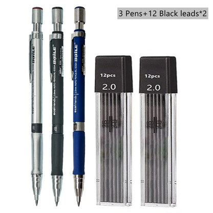 2.0mm Mechanical Pencil Set with 2B Black & Color Lead Refills – Automatic Pencil for Sketching, Drawing & Writing