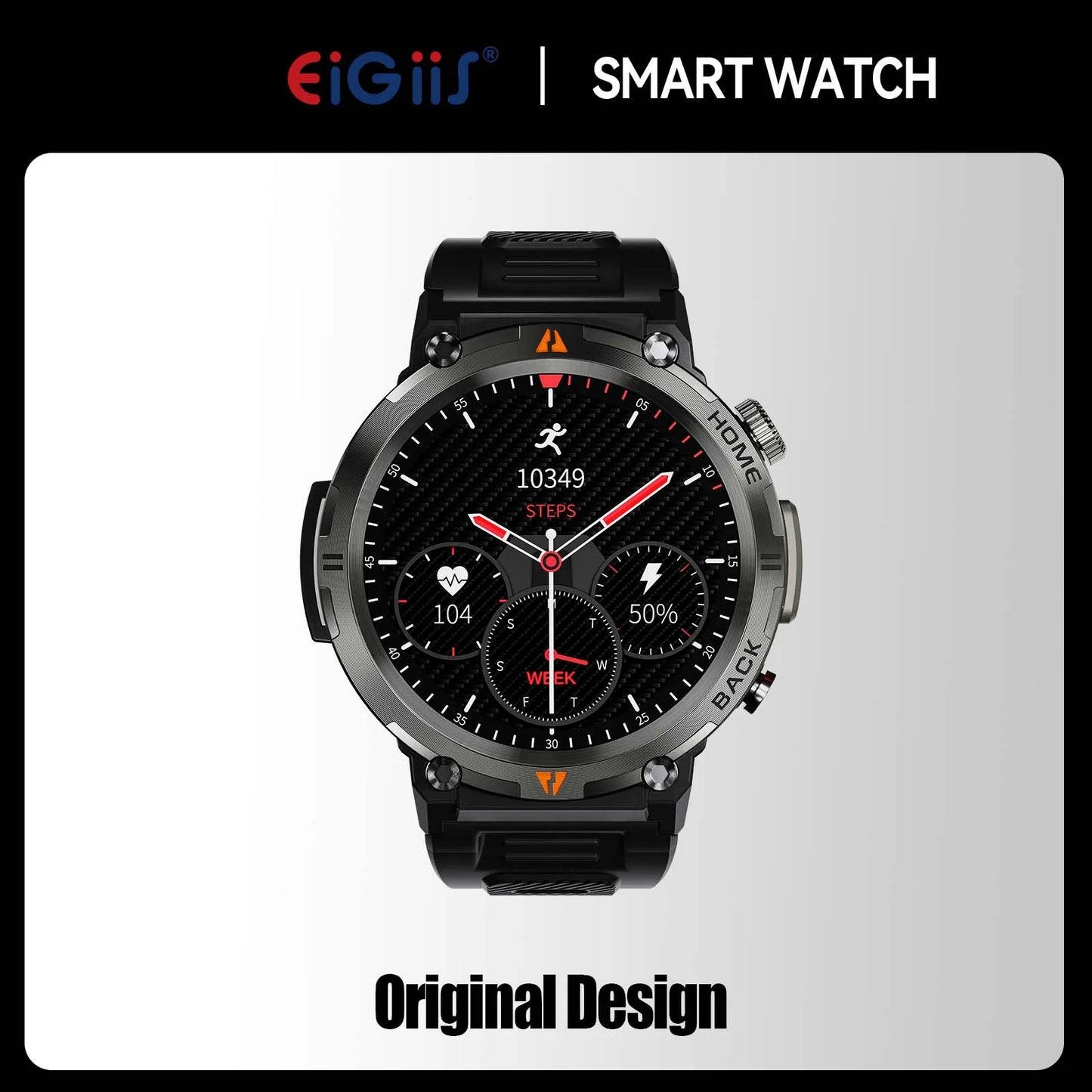 EIGIIS KE3 Smartwatch for Men – 3ATM Waterproof, Bluetooth Call, Health Monitor, Flashlight, 100+ Sports Modes