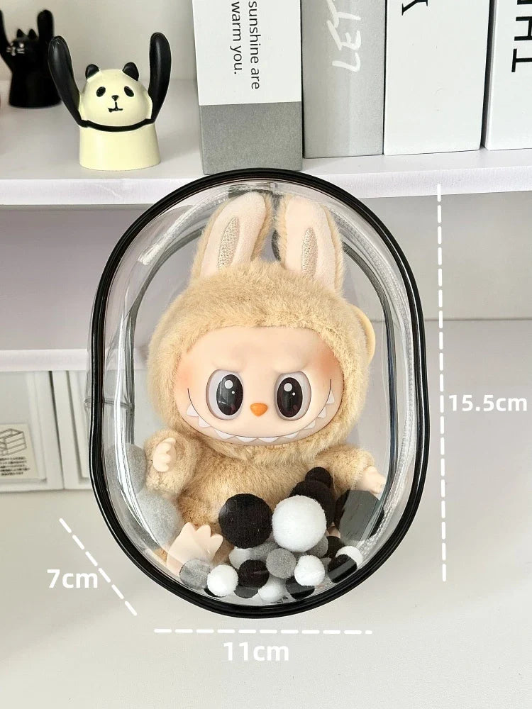 V1 V2 Labubu Protective Cover - 17cm Cotton Doll Sitting Bag, Transparent Dustproof Plush Doll Storage