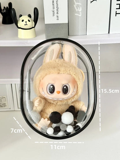 V1 V2 Labubu Protective Cover - 17cm Cotton Doll Sitting Bag, Transparent Dustproof Plush Doll Storage