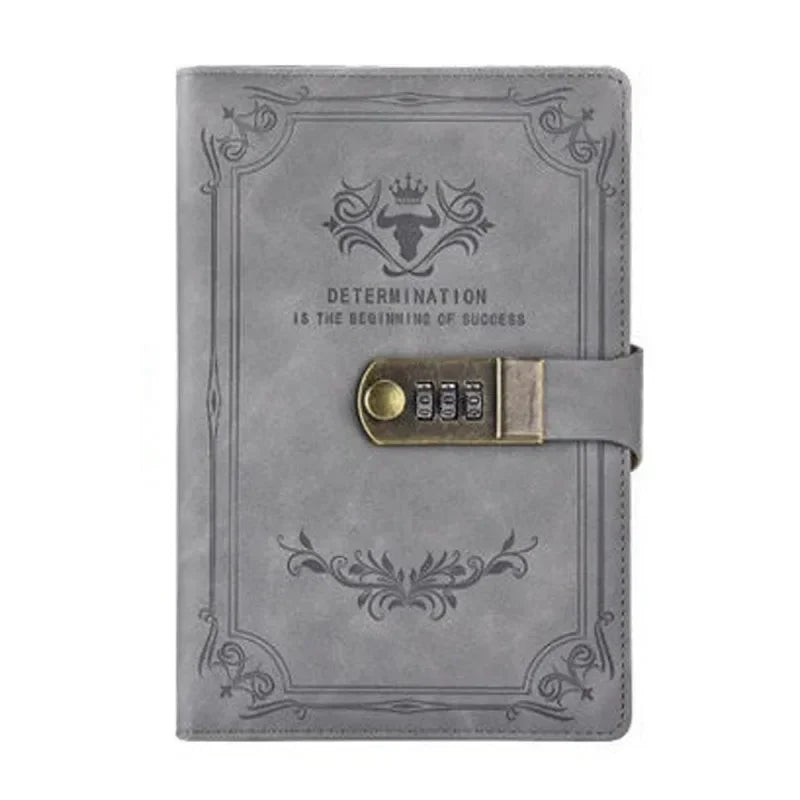 A5 Retro Password Book with Lock – 200 Pages Thickened Diary Notebook, Creative Student Stationery Ledger Binder Organizer