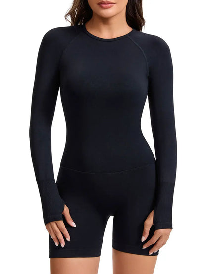 NCLAGEN Women’s Impact Long Sleeve Yoga Jumpsuit – One-Piece Fitness Playsuit, Backless Gym Workout Sportswear Bodysuit