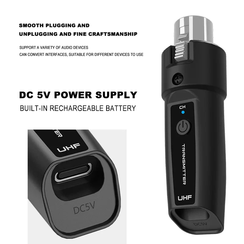 BOMGE UHF XLR Wireless Microphone Adapter System – Transmitter & Receiver for Dynamic Microphone, Guitar, Audio Mixer & PA System