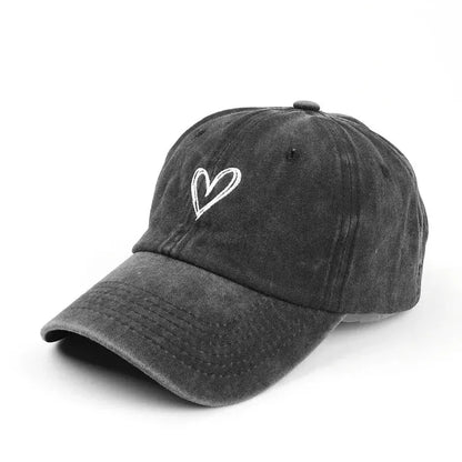 Peach Heart Embroidery Baseball Cap – Washed Soft Top Spring Summer Hat for Men & Women, Unisex Trendy Casual Cap
