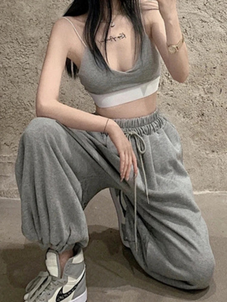 Women's White Wide Leg Jogger Sweatpants - Casual Fashion Sports Ankle-Length Trousers