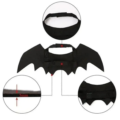 Cute Cat Bat Wings Costume - Black Pet Cosplay Safety Harness for Halloween Party Decoration & Dress Up