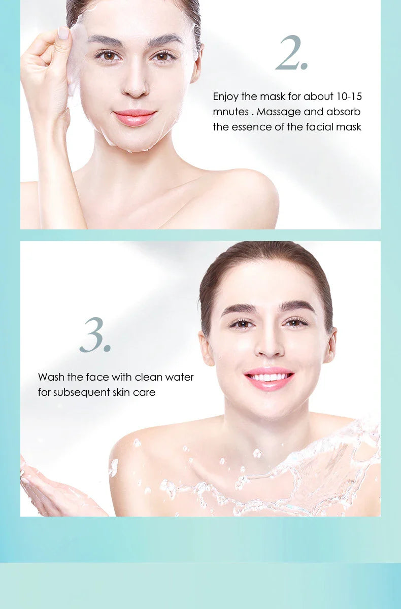 10pcs Hyaluronic Acid Hydrating Facial Mask – Moisturizing, Pore Shrinking Skin Care Face Masks