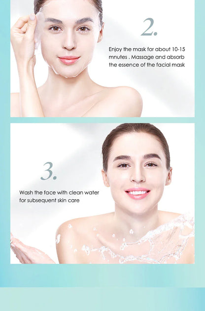 10pcs Hyaluronic Acid Hydrating Facial Mask – Moisturizing, Pore Shrinking Skin Care Face Masks