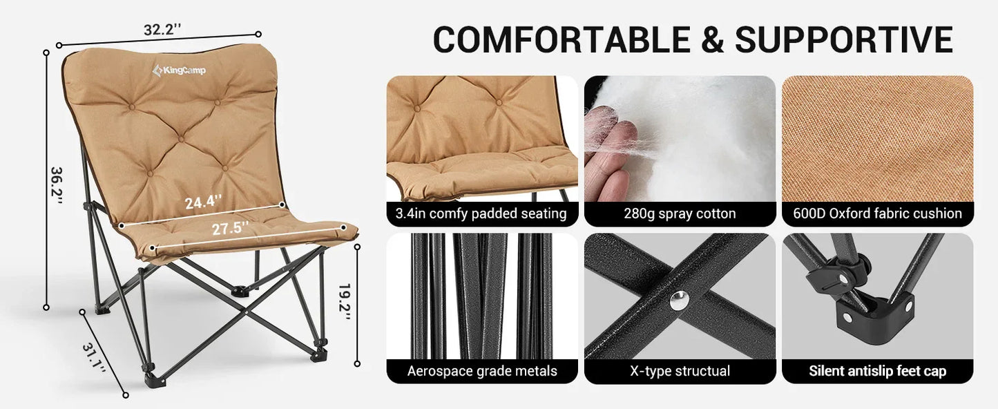 KingCamp Portable Foldable Butterfly Chair – Comfortable Upholstered Seat for Camping, Dorm & Outdoor, 300 lbs