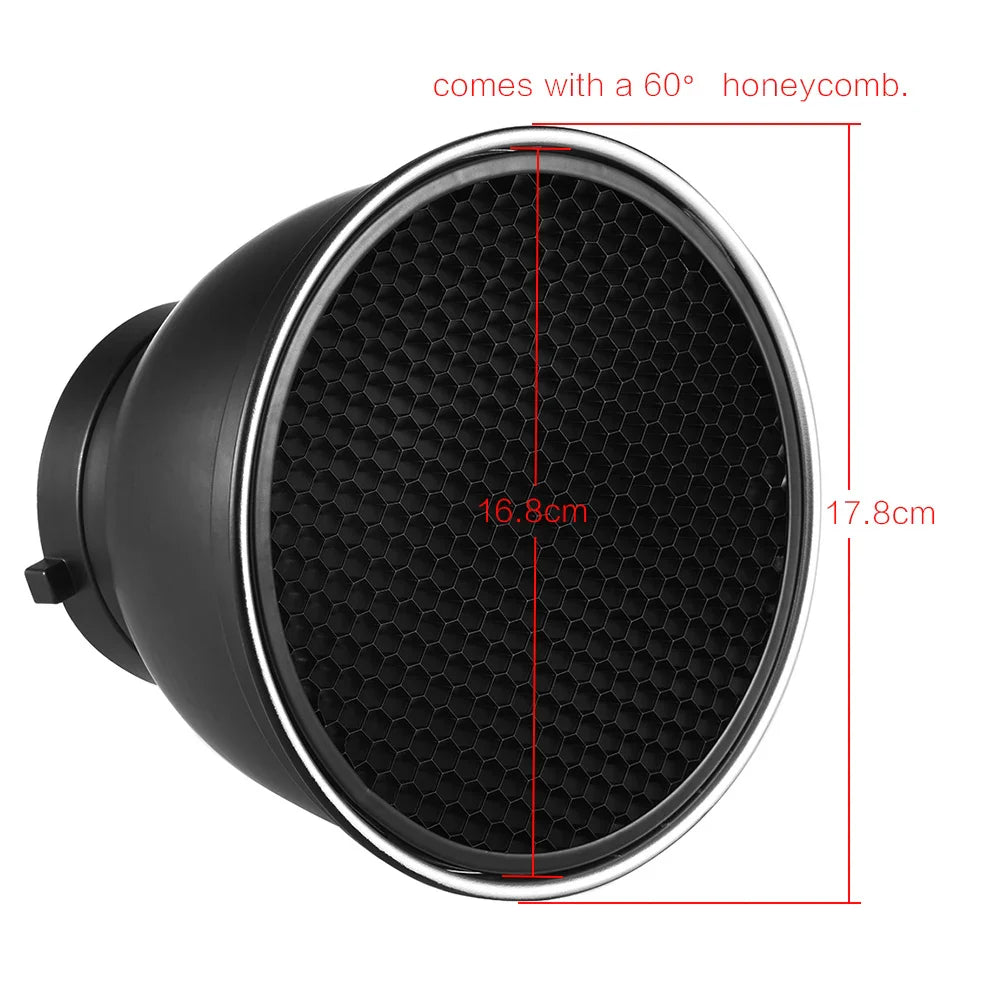 Andoer 7" Reflector Diffuser Lamp Shade – 60° Honeycomb Grid for Bowens Mount Studio Strobe Flash & Speedlite