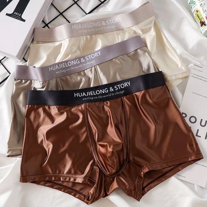 3PCS Luxury Ice Silk Satin Boxers — Summer Smooth, Cool Solid Men’s Underwear with Breathable Mesh Crotch