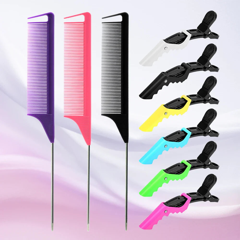 Pro Pointed Tail Comb – Anti-Static Hair Styling Brush, Steel Needle Pin Rat Tail Comb for Salon & Barber Accessories