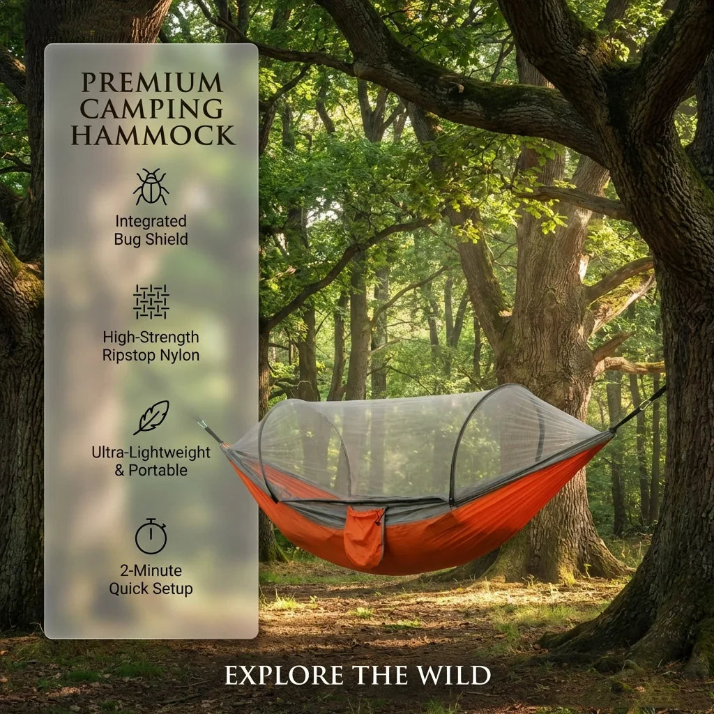 2-in-1 Camping Hammock with Mosquito Net - Ultralight Parachute Nylon Hanging Bed for Outdoor Travel & Backyard