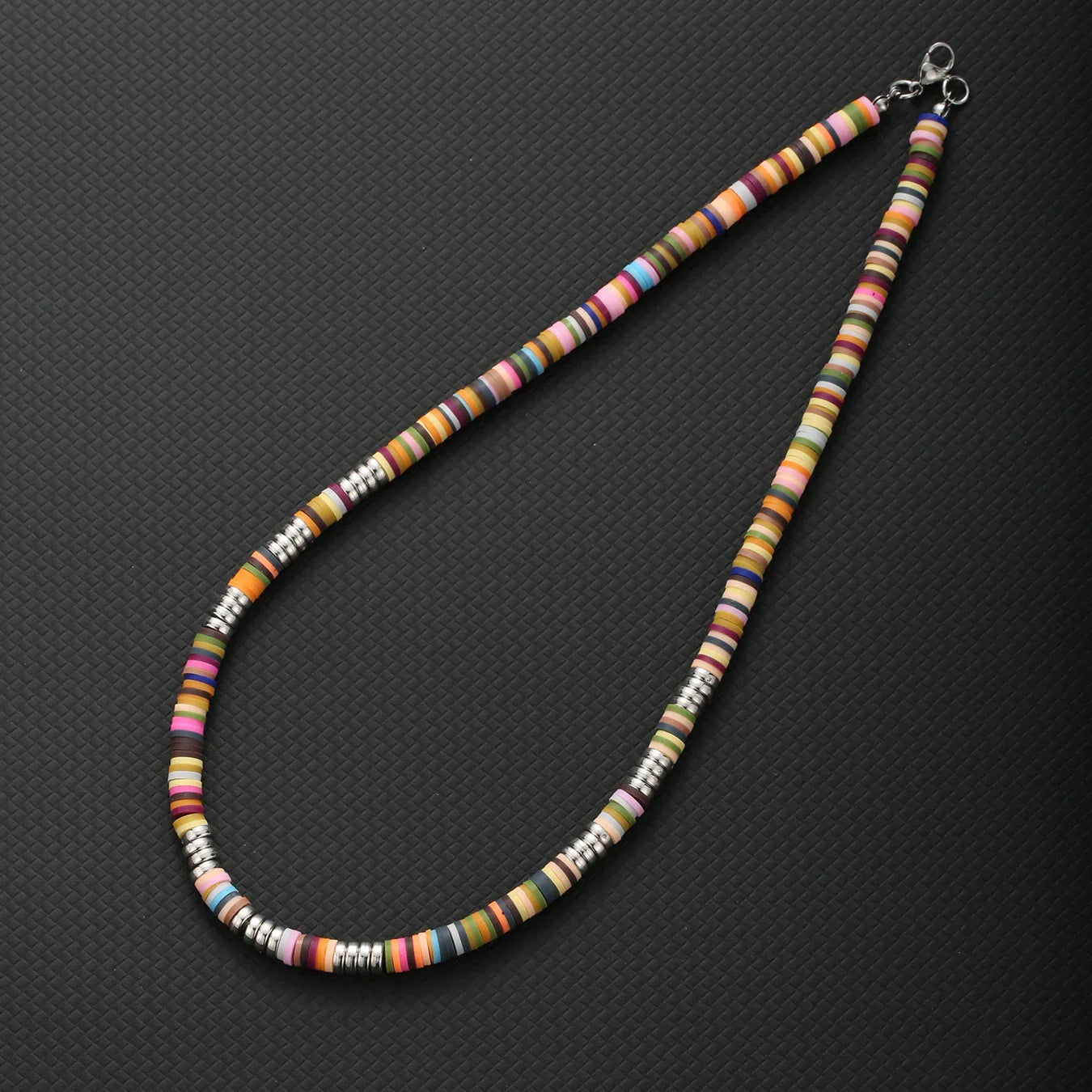 Bohemian White & Black Polymer Beads Necklace – Unisex Collar for Men and Women