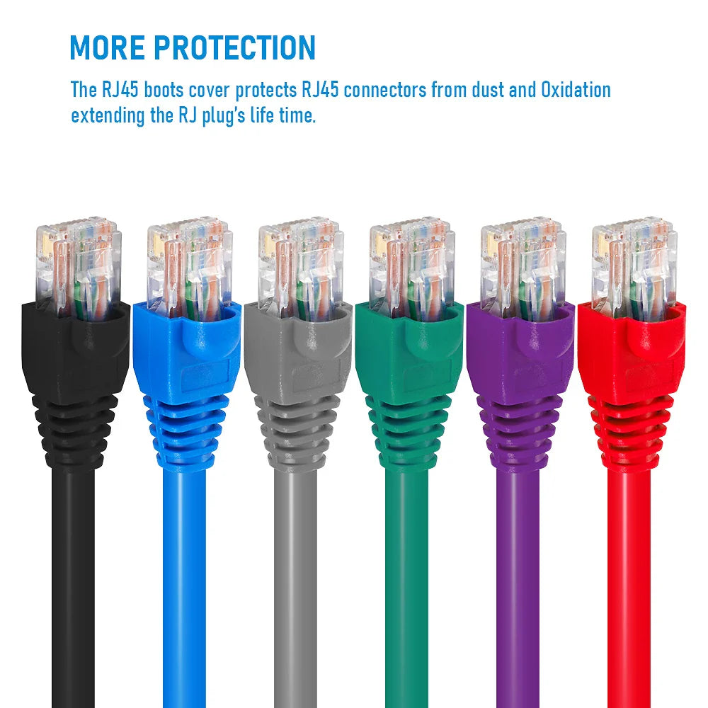 Mixed Color RJ45 Ethernet Cable Boots — Strain Relief Covers for CAT5E/CAT6 Connector Plugs
