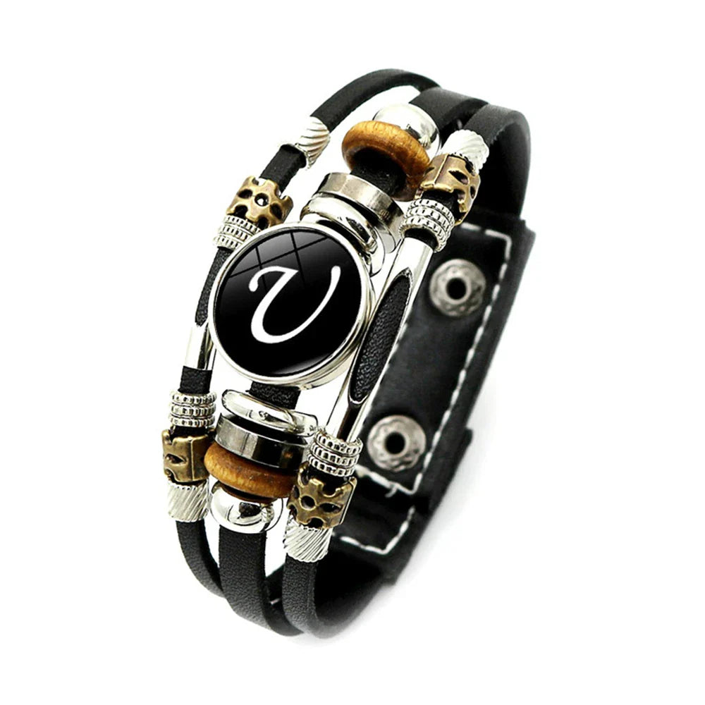 Retro A-Z Initial Alphabet Bracelet – Adjustable Leather & Handmade Rope Bangle for Men & Boys, Perfect Gift Jewelry
