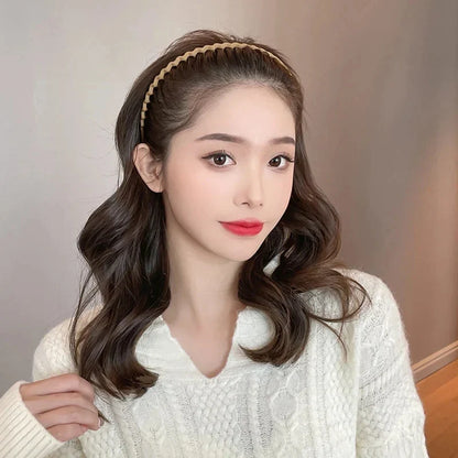 Elegant Solid Color Wave Hairbands for Women – Toothed Non-slip Hair Combs, Face Wash & Sports Headbands, Hair Accessories for Girls