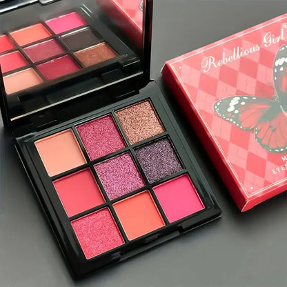 9-Grid Red Eyeshadow Palette – Purple Glitter, Pearlescent Matte & Shimmer Long-Lasting Eye Makeup for Women