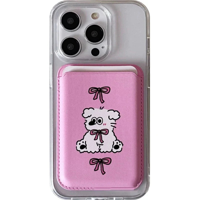 Cute Dog Cartoon Magnetic Phone Card Holder – Back Case Wallet for iPhone 15/14 with MagSafe Slot for ID & Bank Cards