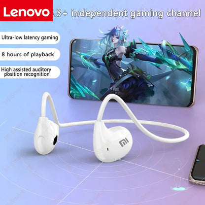 Lenovo Bluetooth 5.3 Wireless Bone Conduction Earphones — Waterproof Stereo Sports Earphones with Microphone, Over-Ear Design