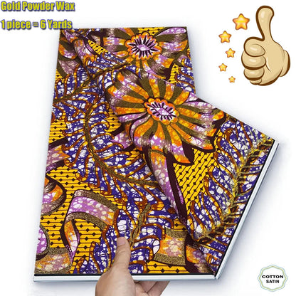 African Grand Golden Wax Fabric - Glitter Gold Ankara Pagne Batik Print Soft Cotton Fabric