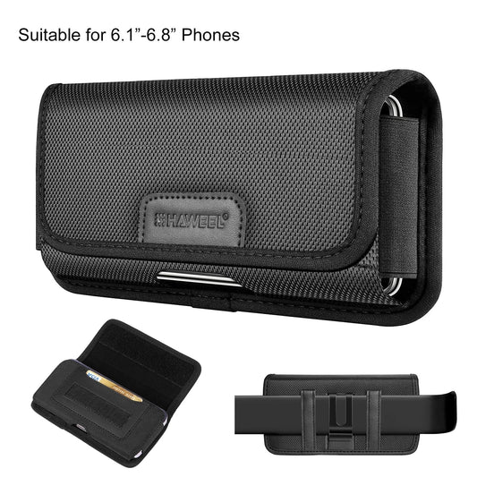 HAWEEL 6.1-6.8 Inch Nylon Cloth Phone Belt Clip – Horizontal Carrying Pouch with Card Slot, Phone Belt Bag
