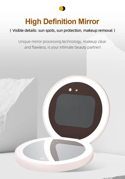 TENGMIR UV Smart Sunscreen Makeup Mirror – Portable LED Light UV Detection & Sunscreen Testing Mirror