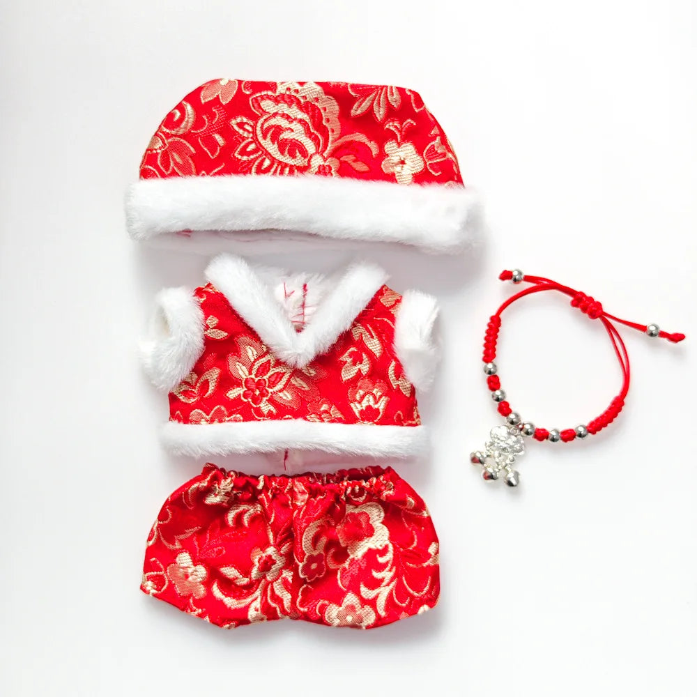 17cm Mini Plush Doll Clothes — Outfit Accessories for Labubu V1 & V2, Christmas Cookie Man Sweater Hat, New Year Gift