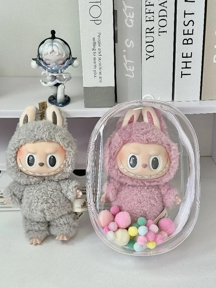 V1 V2 Labubu Protective Cover - 17cm Cotton Doll Sitting Bag, Transparent Dustproof Plush Doll Storage