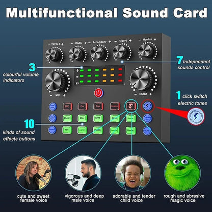 V8S Live Sound Card Microphone Bundle - Podcast Recording Equipment Kit for Music, DJ, Disco & Live Streaming