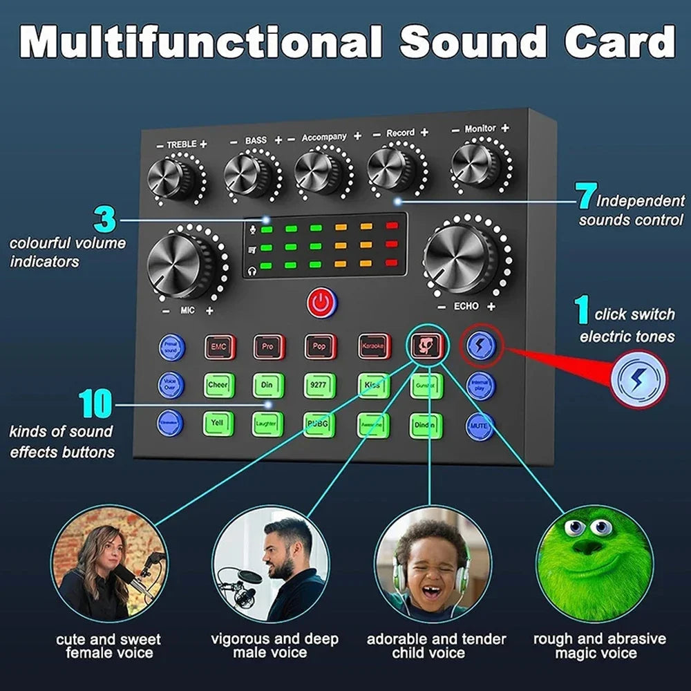 V8S Live Sound Card Bundle - Professional Microphone Recording Equipment for Podcast, DJ, Music & Live Streaming