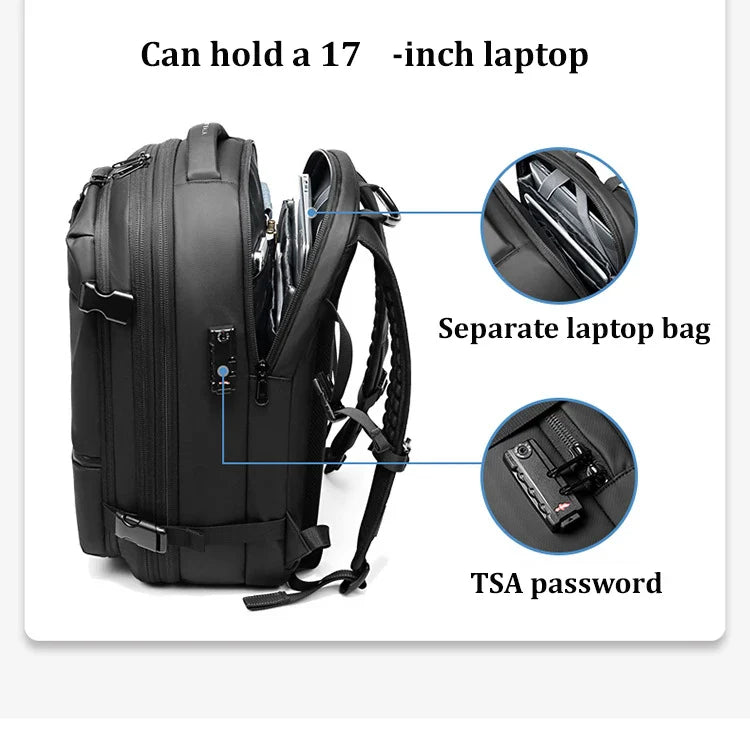 Men's Travel Backpack - Vacuum Compression 17" Laptop Backpack, Large Capacity Business & Hiking Bag