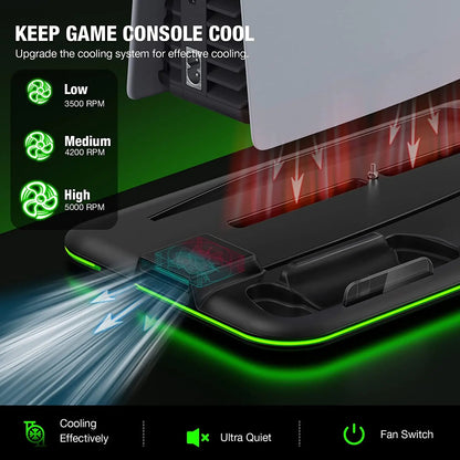 PS5 Stand and Turbo Cooling Station with Controller Charger - RGB Light & Headset Holder for Playstation 5 Digital/Disc
