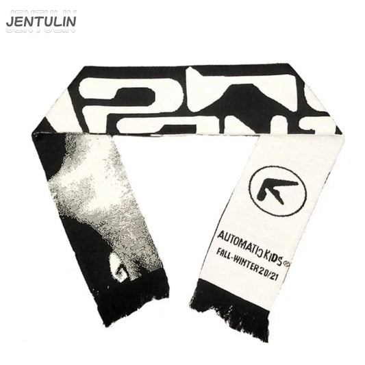 Men’s Y2K Black Knitted Scarf — Aphex Twin Goth Harajuku Streetwear Winter Shawl Unisex