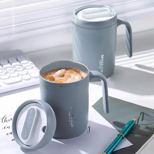 Grey Creative PP Liner Drinking Cup - Portable Large Capacity Covered Coffee/Milk Cup, Perfect Gift for Kitchen and Travel