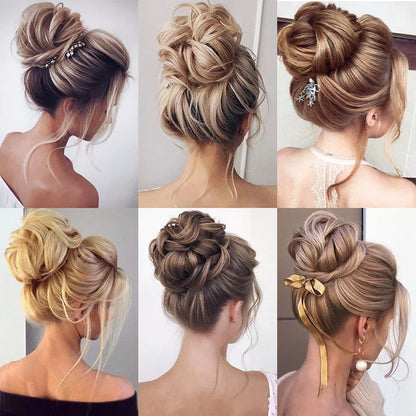 Azqueen Synthetic Messy Bun Chignon – Gray Brown Hair Bun Pad with Elastic Rope & Rubber Band Hair Extensions