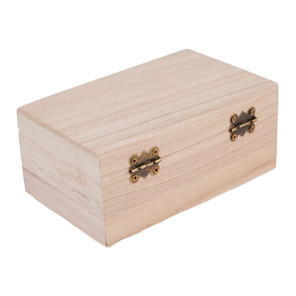 Wooden Jewelry Storage Box with Lid — Square Hinged Craft Box for DIY, Home Decor, and Mother's Day Gift