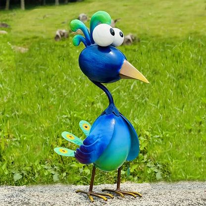 Blue Metal Peacock Sculpture — 3D Outdoor Garden Statue for Yard, Lawn, Backyard, Porch & Pond Decor